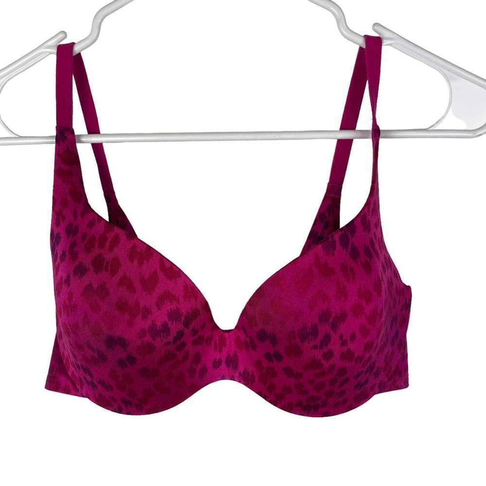 Victoria's Secret Hot Pink Leopard Print Lined Demi‎ Bra Size 36C
